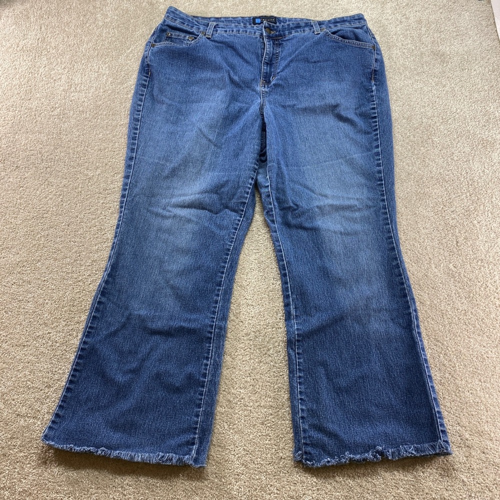 Relativity Jeans Womens 18W Blue Medium Wash Raw Fringe Hem Straight Leg Denim